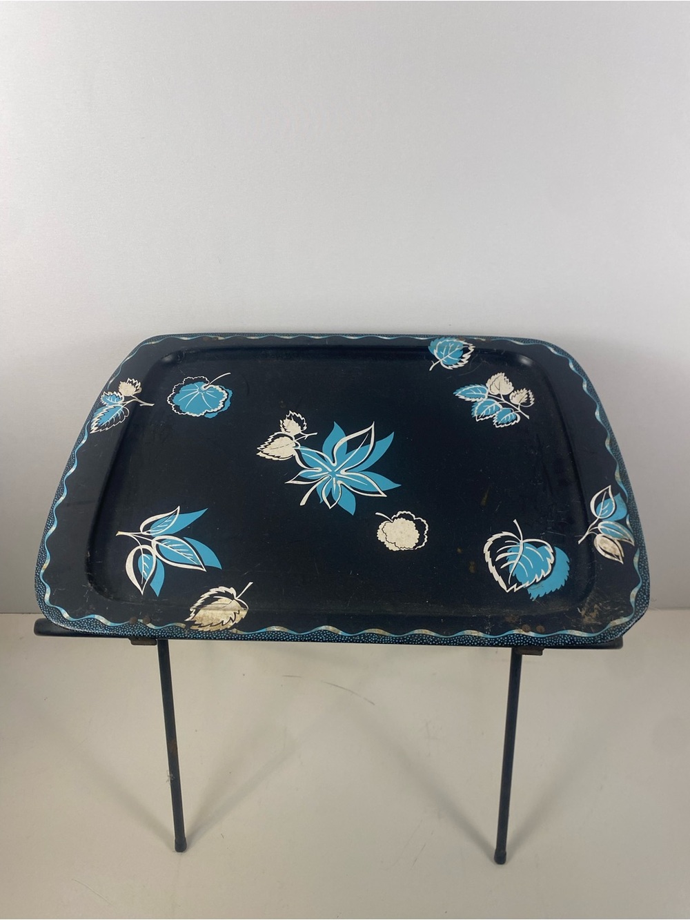 Mid Century Modern CAL DAK 1950’s Metal Black Turquoise White TV Tray